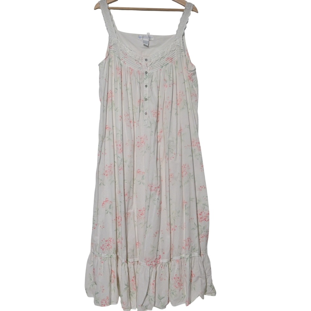 Eileen West Nightgown Womens Floral Lace Trim Cotton XL White Hong Kong